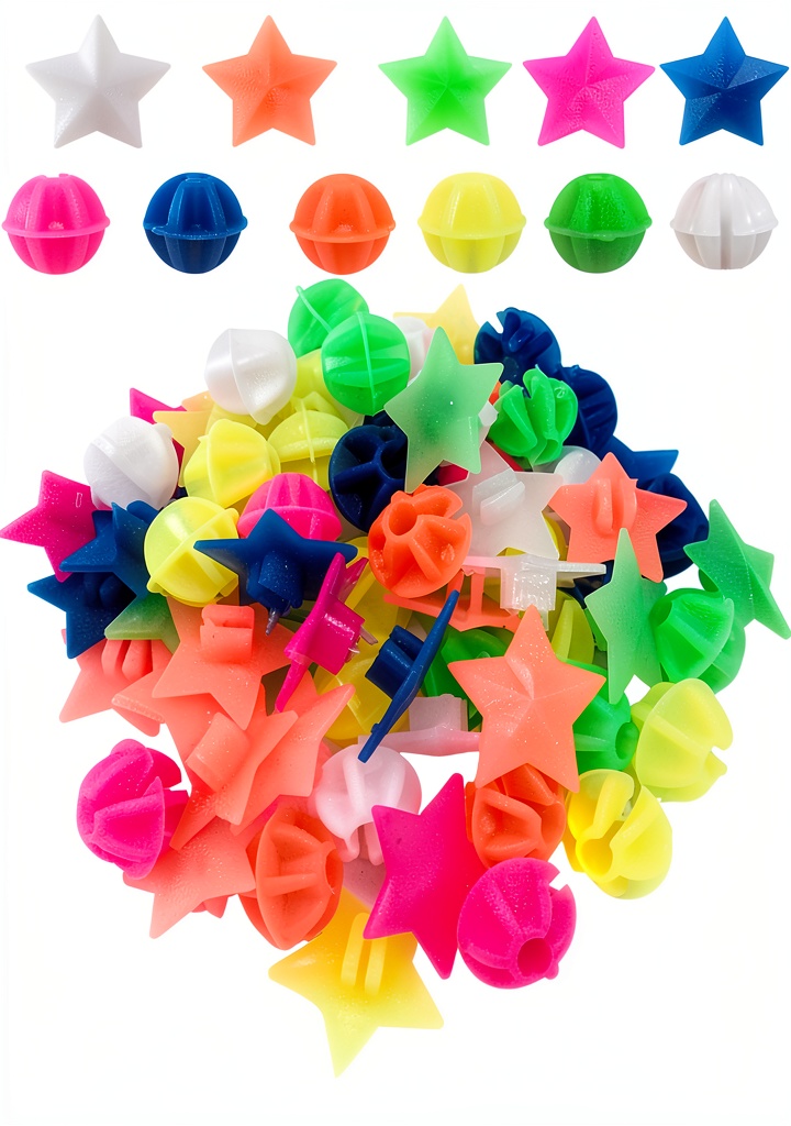 Colorful bike spoke beads laid out on a table