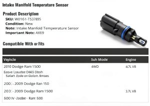 Intake Manifold Temperature Sensor Marketplace Auto Parts Accuracy-0